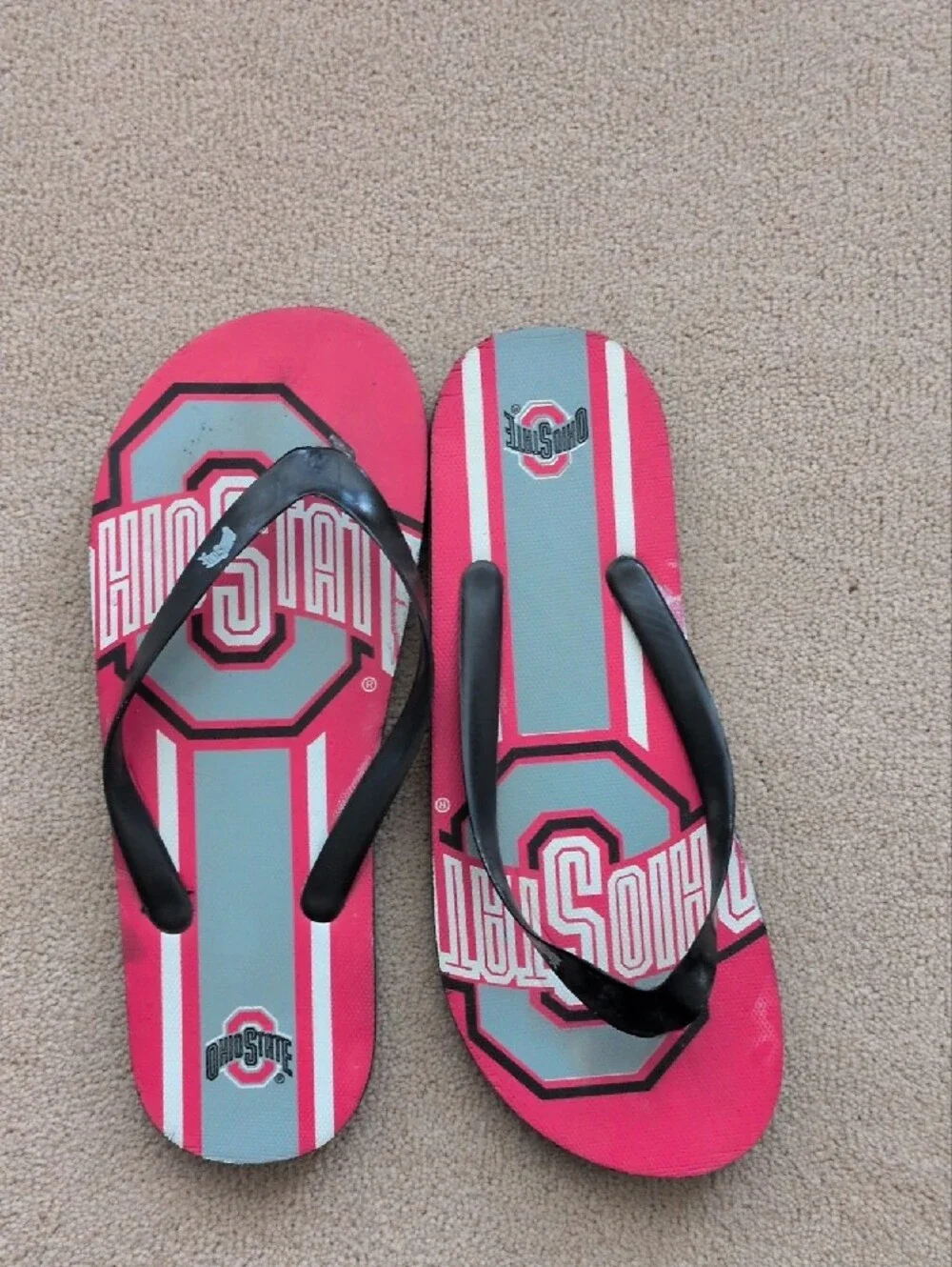 Men's Ohio State Red & Gray Flip Flops